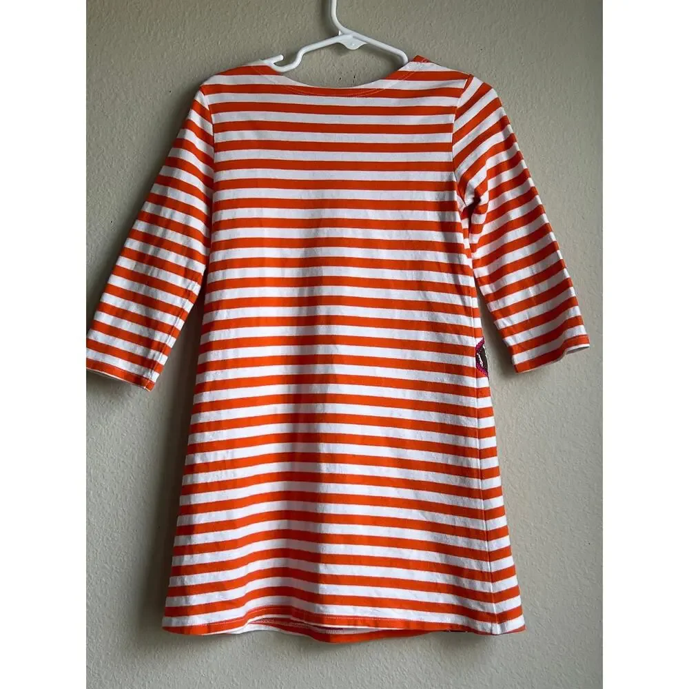 J. Khaki Orange White Striped Giraffe Applique Long Sleeve Cotton Dress Size 5